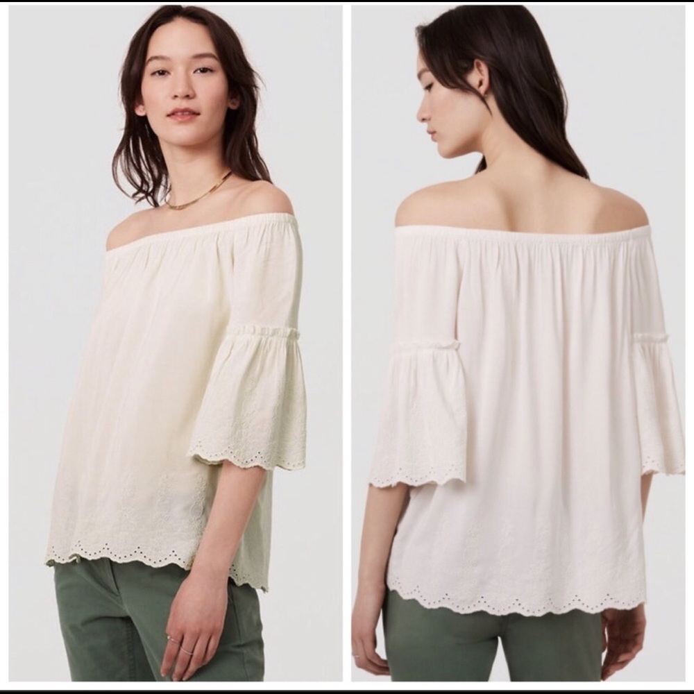 Loft eyelet bell sleeved off the shoulder top